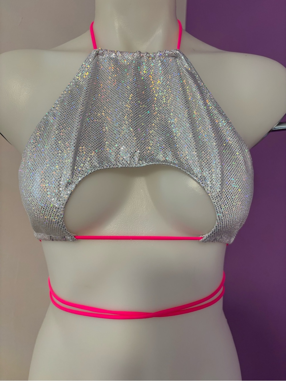 Holographic Silver Halter Top Size Medium